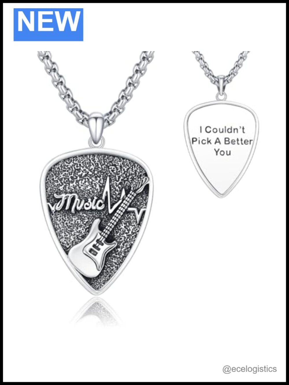 Sterling Silver Guitar Pick Pendant Necklace Music Jewelry